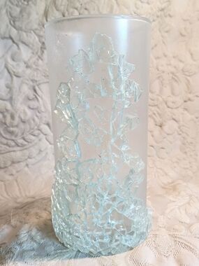 Frosted White Vase with Light Clear Glass Accent